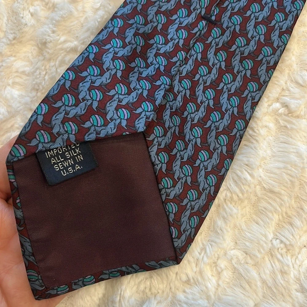 Vintage 80s silk Bancroft New York Men’s silk tie Sea lion beach ball print